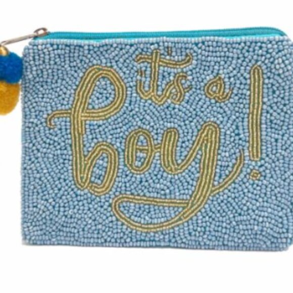 IT'S A BOY Gender Reveal Baby Shower Party Gift Pregnancy Two Earrings & Purse - Picture 2 of 4